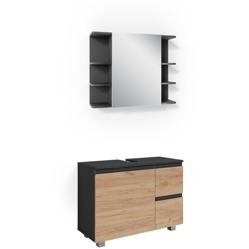 Vicco - Ensemble de meubles de salle de bain J-Shape, Gris, 2 parties