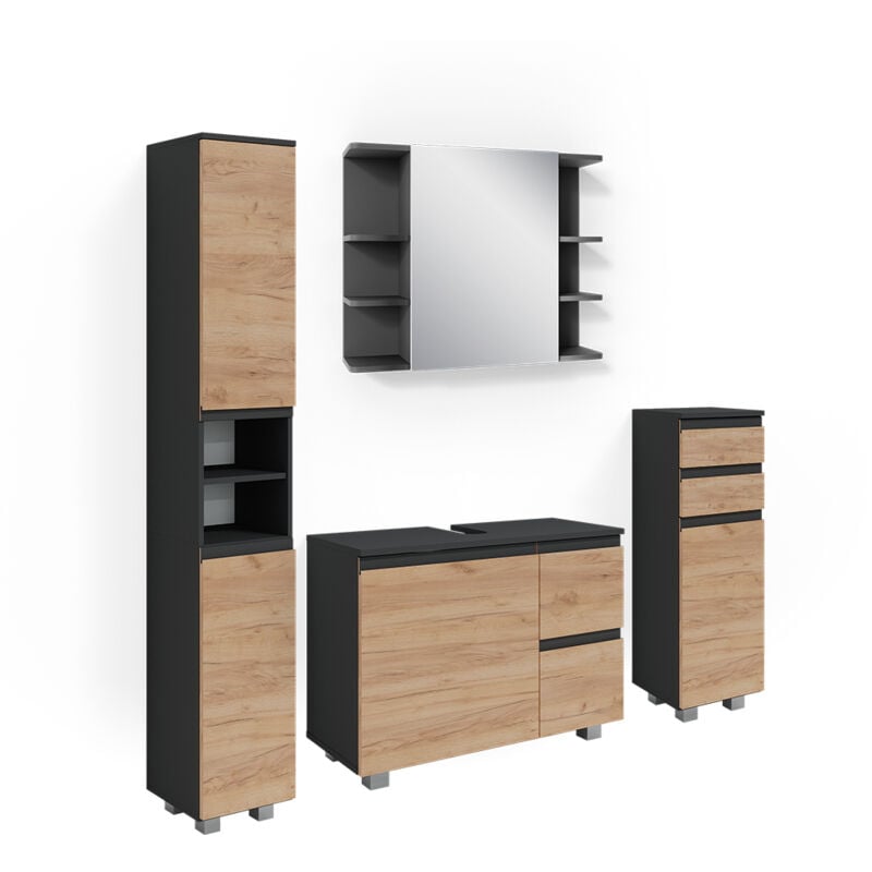 Ensemble de meubles de salle de bain J-Shape, Gris, 4 parties, Vicco