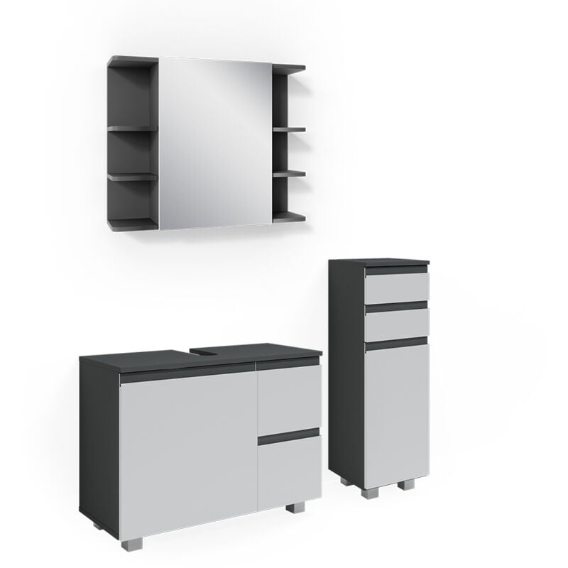Vicco - Ensemble de meubles de salle de bain J-Shape, Anthracite, 3 pièces, avec armoire de milieu