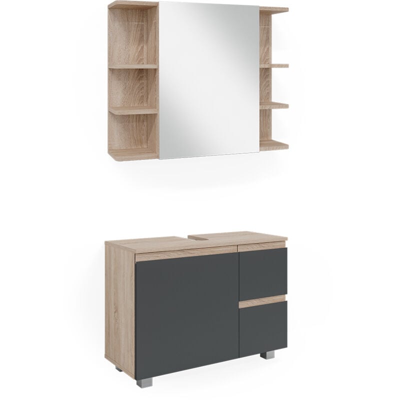 Vicco - Ensemble de meubles de salle de bain J-Shape, Sonoma, 2 pièces