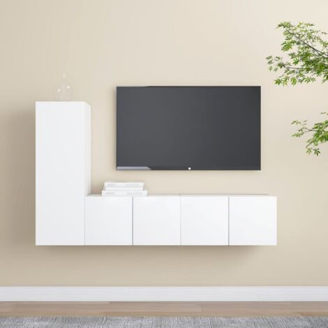 Ensemble de meuble TV 3 pcs Blanc Aggloméré - The Living Store