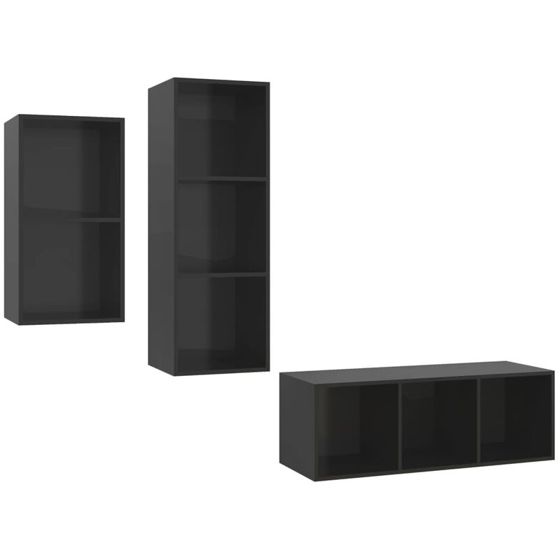 Vidaxl - Ensemble de meuble TV 3 pcs Noir brillant Aggloméré