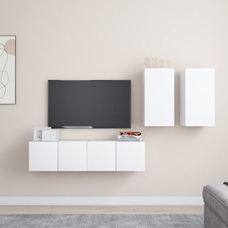 Ensemble de meuble TV 4 pcs Blanc Aggloméré - The Living Store