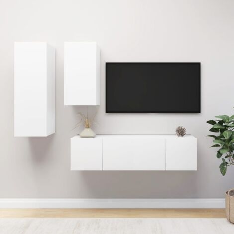 Ensemble de meuble TV 4 pcs Blanc Aggloméré - The Living Store