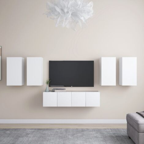 Ensemble de meuble TV 6 pcs Blanc Aggloméré - The Living Store