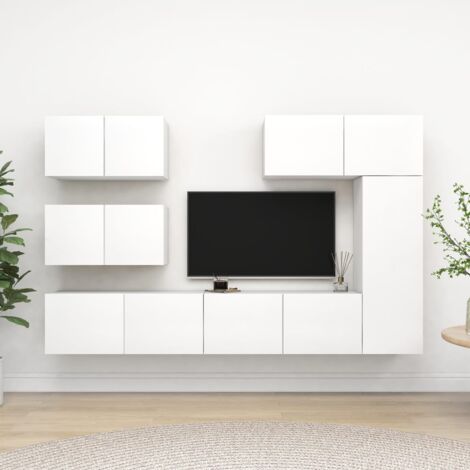 Ensemble de meuble TV 6 pcs Blanc Aggloméré - The Living Store