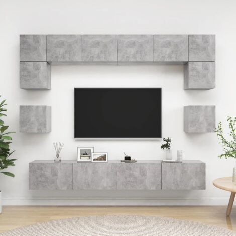 Ensemble de meuble TV 8 pcs Moderne - Meubles de rangement - Buffet Salon - Gris béton Aggloméré Chic-115301