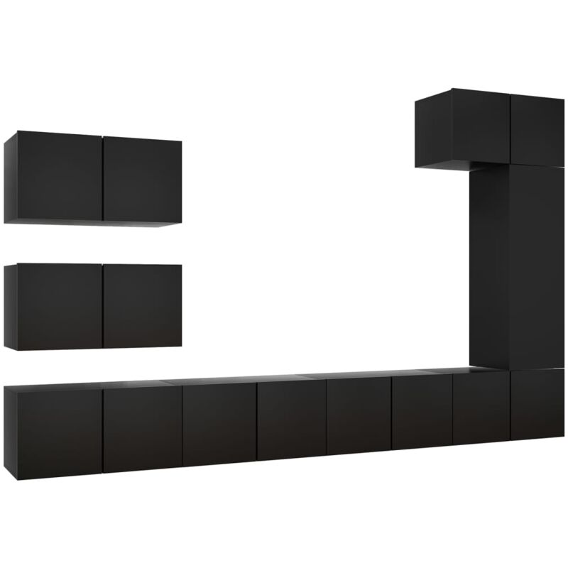 Ensemble de meuble TV 8 pcs Noir Aggloméré