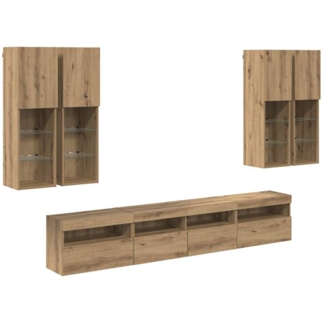 Ensemble de meuble TV Banc TV Armoire TV mural avec éclairage LED avec LED 7 pcs