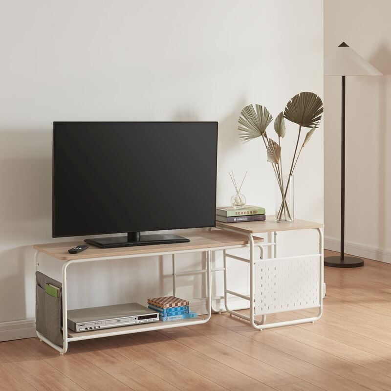 Ensemble de meuble tv et table d'appoint gigognes Dyrøy blanc effet chêne gris [en.casa]