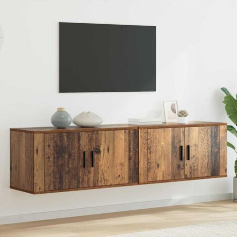 Ensemble de meuble TV mural 2 pcs-Banc TV-Meuble Télé Bois Ancien 80 x 34,5 x 40 cm