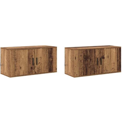 Ensemble de meuble TV mural 2 pcs，Banc Tv Moderne，Meuble De Rangement Bois Ancien 80 x 34,5 x 40 cm CFW27332