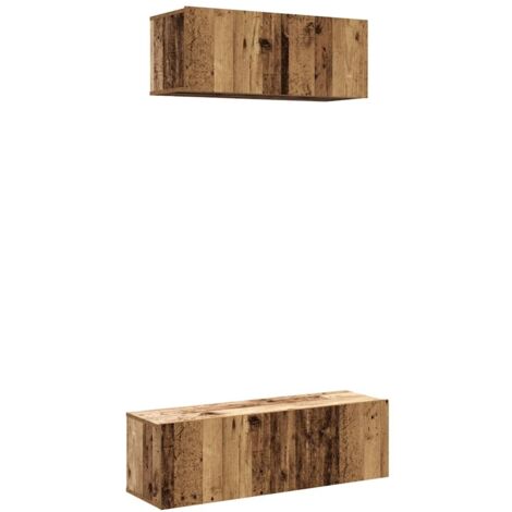 Ensemble de meuble TV mural 2 pcs，Banc TV，Armoire TV vieux bois bois d'ingénierie CFW384161
