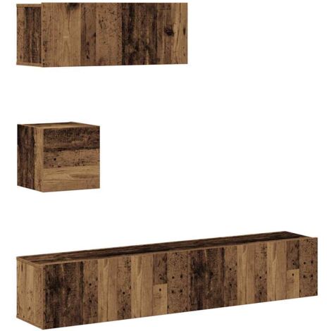 Ensemble de meuble TV mural 4 pcs，Banc TV，Armoire TV vieux bois bois d'ingénierie CFW874106