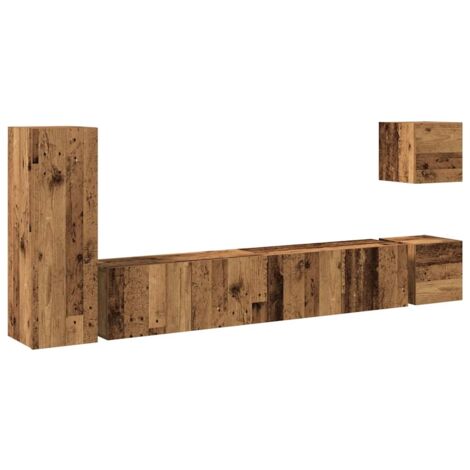 Ensemble de meuble TV mural 5 pcs，Banc TV，Armoire TV vieux bois bois d'ingénierie CFW217993