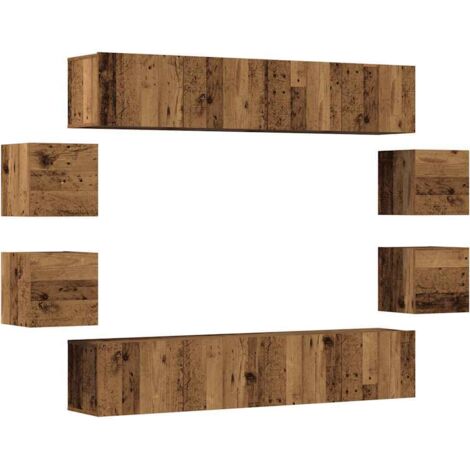 Ensemble de meuble TV mural 8 pcs，Banc TV，Armoire TV vieux bois bois d'ingénierie CFW748370