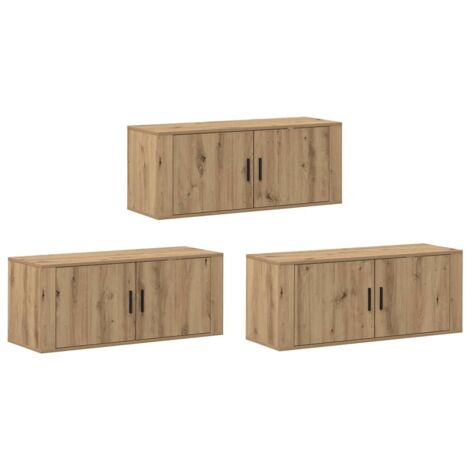 Ensemble de meuble TV mural Montage mural 3 pcs，Banc Tv Moderne，Meuble De Rangement Chêne artisanal CFW60462