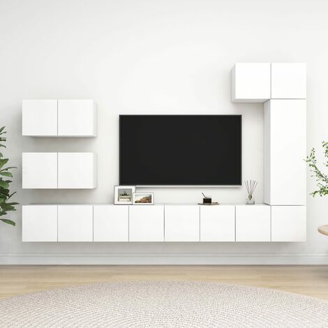 Ensemble de Meuble TV,Banc TV 8 pcs Blanc Aggloméré -BV87881