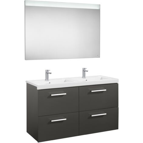 Ensemble de meubles (4 tiroirs), double lavabo et miroir LED PRISMA - ROCA Couleur : gris anthracite