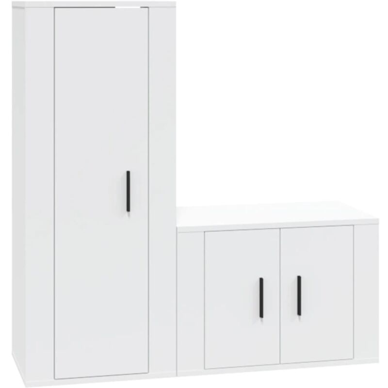 Ensemble de meubles armoire buffet tv télévision salon chambre séjour 2 pièces bois d'ingénierie blanc
