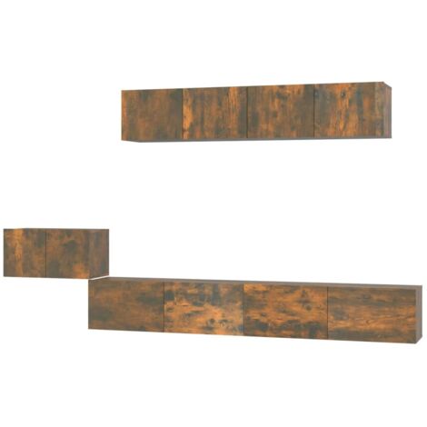 Ensemble de meubles armoire buffet TV télévision salon chambre séjour 5 pièces chêne fumé bois d'ingénierie brun
