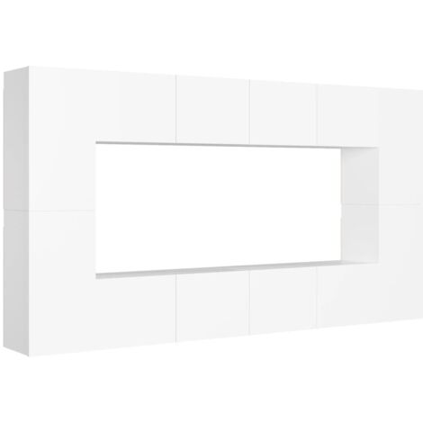 Ensemble de meubles armoire buffet TV télévision salon chambre séjour 8 pièces bois d'ingénierie blanc