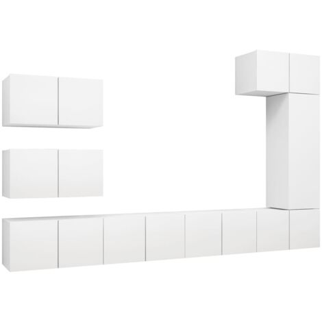 Ensemble de meubles armoire buffet TV télévision salon chambre séjour 8 pièces bois d'ingénierie blanc