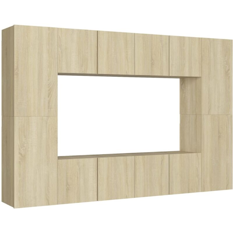 Ensemble de meubles armoire buffet tv télévision salon chambre séjour 8 pièces chêne sonoma bois d'ingénierie brun