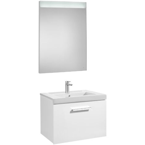 Ensemble de meubles avec un tiroir, un lavabo et un miroir LED PRISMA - ROCA Couleur : Blanc brillant - Dimensions : 600 mm