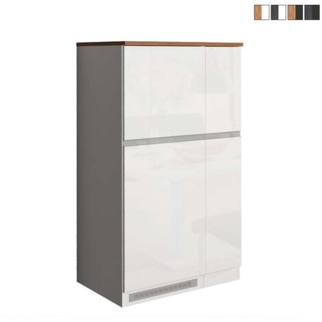Ensemble de meubles cache-frigo encastrable et porte-épices pour cuisine linéaire Fist - Blanc - Chêne