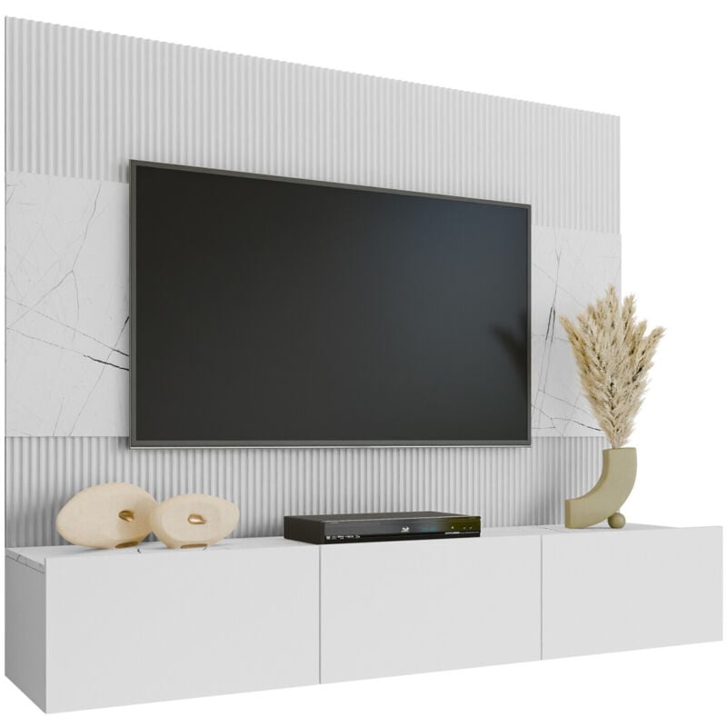 Ensemble de salon Comfivo 370, Blanc + Marbre blanc