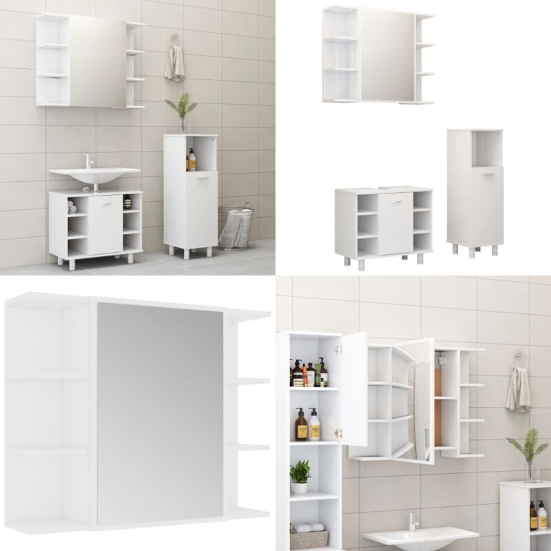 Ensemble de meubles de bain 3 pcs Blanc Bois d'ingénierie - Meuble De Salle De Bain - Ensemble Meuble Salle De Bain - Armoires Salle De Bain