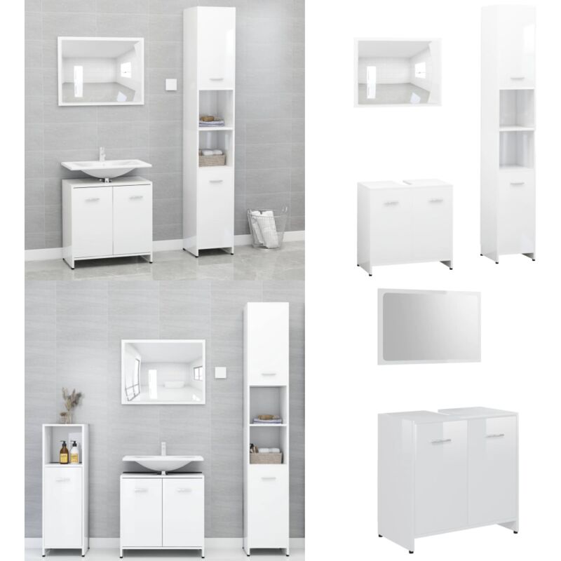 Ensemble de meubles de bain 3pcs Blanc brillant Bois ingénierie - Meuble De Salle De Bain - Ensemble Meuble Salle De Bain - Miroir - Vanity Unit