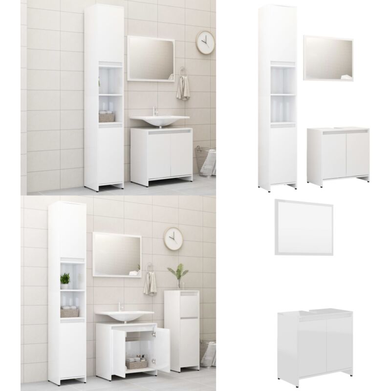 Ensemble de meubles de bain 3pcs Blanc brillant Bois ingénierie - Ensemble Meuble Salle De Bain - Meuble Salle De Bain Blanc - Meuble Salle De Bain