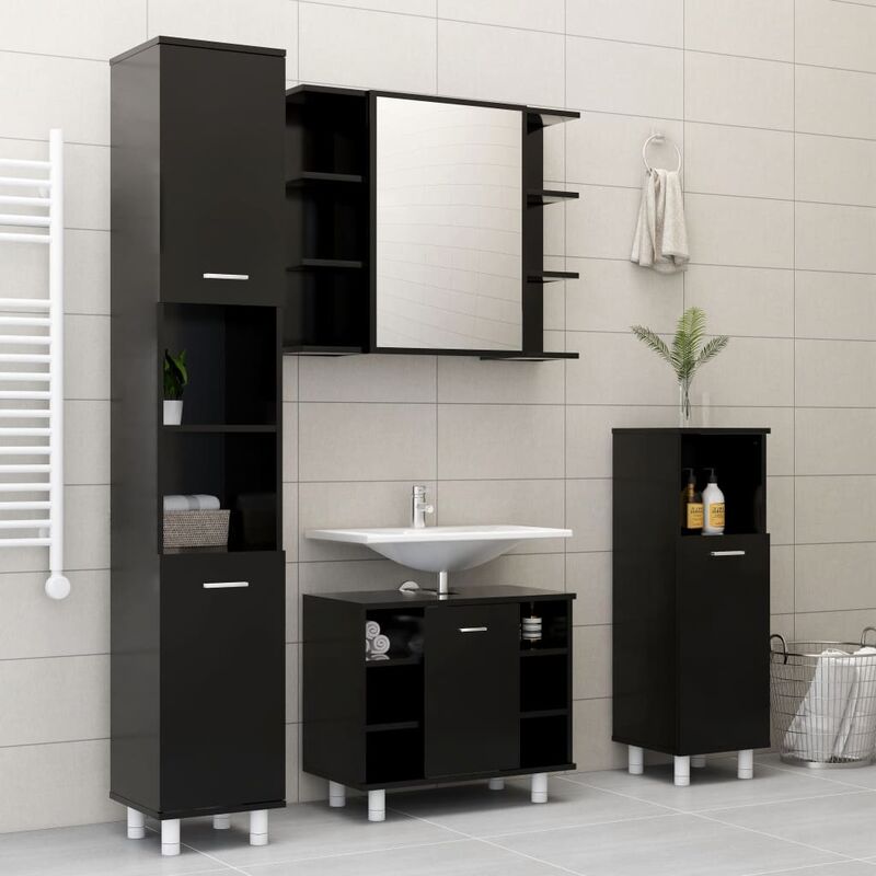 Ensemble de salle de bain élégant avec meubles hauts et moyens 1 sublavabo et miroir diverses couleurs Couleur : NOIR