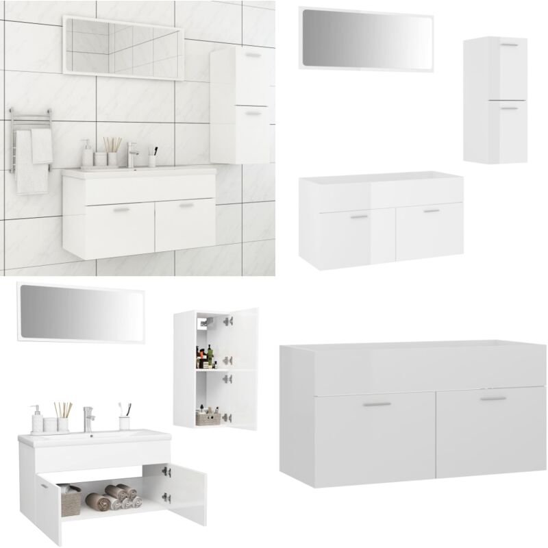 Ensemble de meubles de bain Blanc brillant Bois d'ingénierie - Meuble De Salle De Bain - Ensemble Salle De Bain - Vanity Blanc - Ameublement Salle De