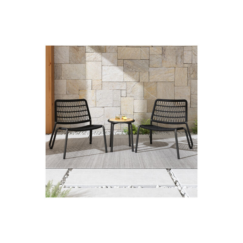 Ineasicer - Ensemble de meubles de balcon 3 pièces en acier galvanisé,plateau de table en bois massif, chaises avec une capacité de charge de 160 kg,