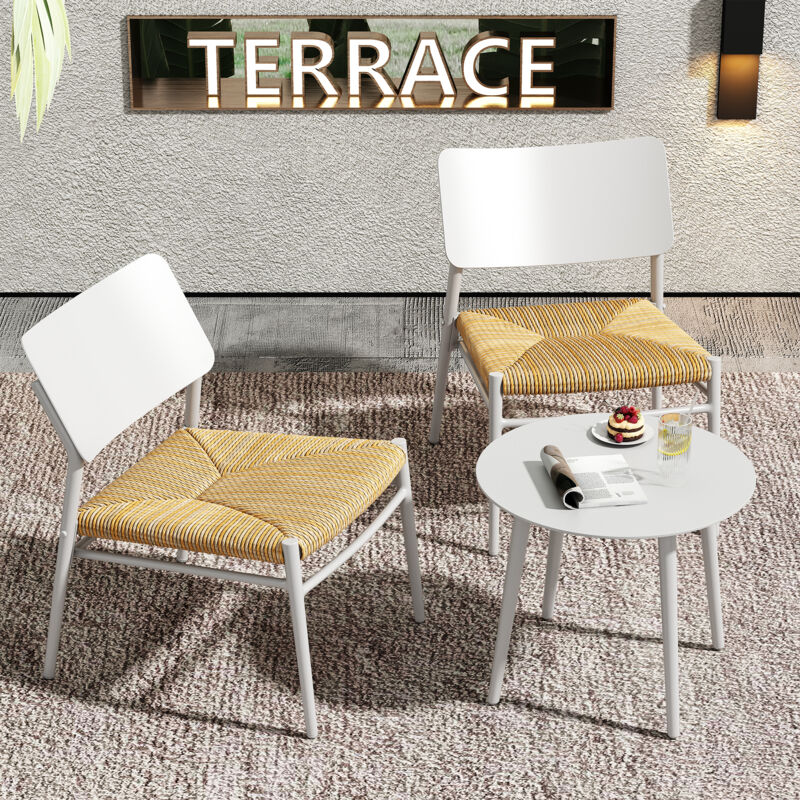 Ensemble de meubles de jardin pour balcon 3 pièces en aluminium, rotin pe, capacité de charge 150 kg, beige