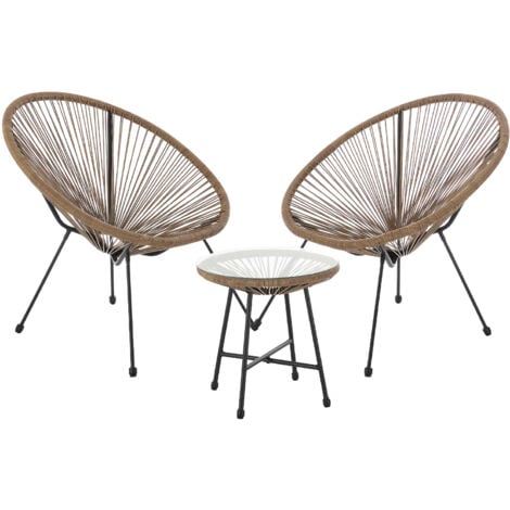 Ensemble de meubles de balcon SVITA BALI Ensemble de salon Relax Egg-Chair en osier Design Marron