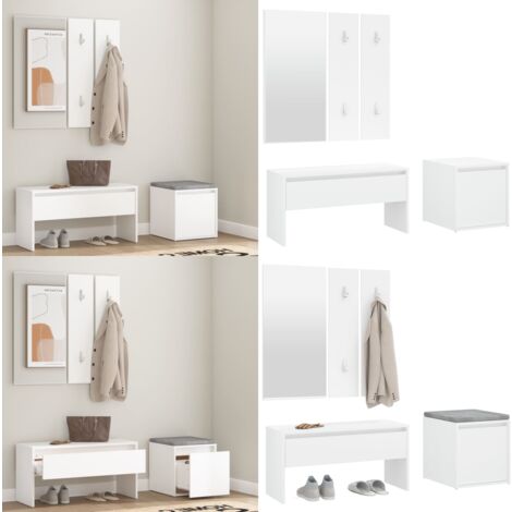Ensemble de meubles de couloir Blanc Bois d'ingénierie - Meuble D'entrée - Banc Coffre - Rangements Entrée - Meuble Hall - Décoration Intérieur - Home & Living