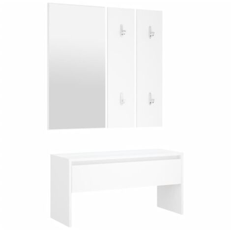 Vidaxl – Ensemble de meubles d'entrée blanc en bois d'ingénierie – Banc avec tiroir 80 x 30,5 x 40 cm – Miroir 39 x 80 cm – Porte-manteaux inclus