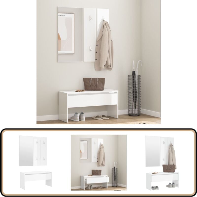 Vidaxl - Ensemble de meubles de couloir Blanc brillant Bois d'ingénierie - Banc Entrée - Meuble D'entrée - Ensemble Meuble D'entrée - Banc Coffre