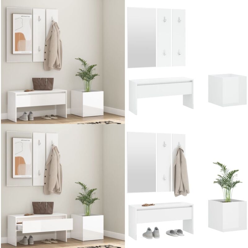 Vidaxl - Ensemble de meubles de couloir Blanc brillant Bois d'ingénierie - Meuble D'entrée - Banc D'entrée - Rangements Hall - Meuble Rangement