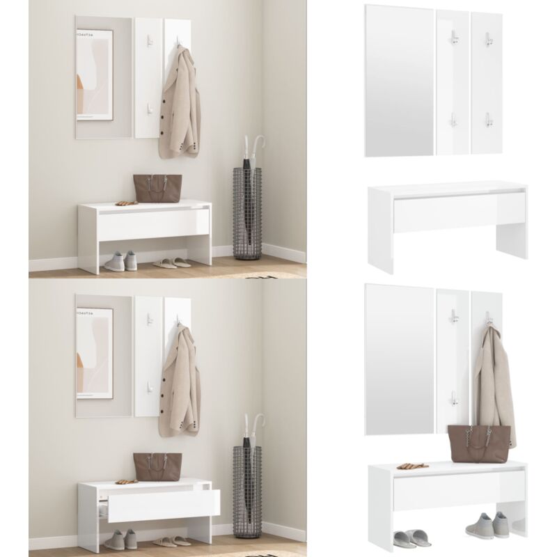 Vidaxl - Ensemble de meubles de couloir Blanc brillant Bois d'ingénierie - Banc Entrée - Meuble D'entrée - Ensemble Meuble D'entrée - Banc Coffre