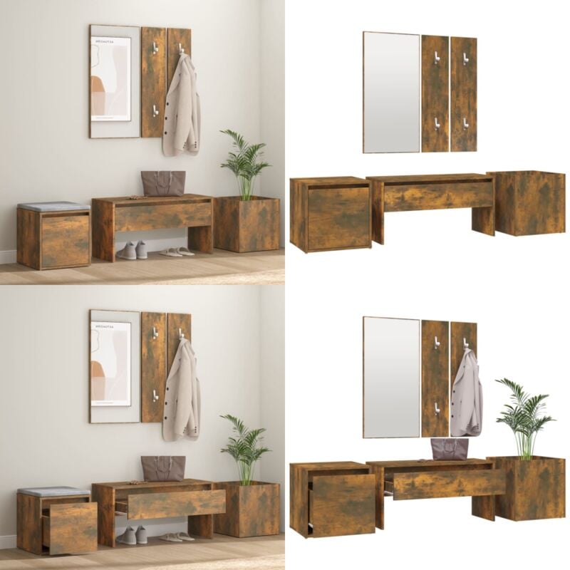 Ensemble de meubles de couloir Chêne fumé Bois d'ingénierie - Meuble D'entrée - Banc Coffre - Rangements Entrée - Meuble Hall - Organisation Entrée