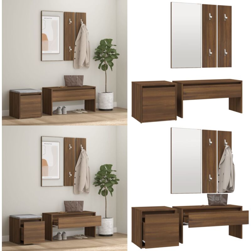 Vidaxl - Ensemble de meubles de couloir Chêne marron Bois d'ingénierie - Meuble D'entrée - Banc Coffre - Rangements Entrée - Meuble Hall