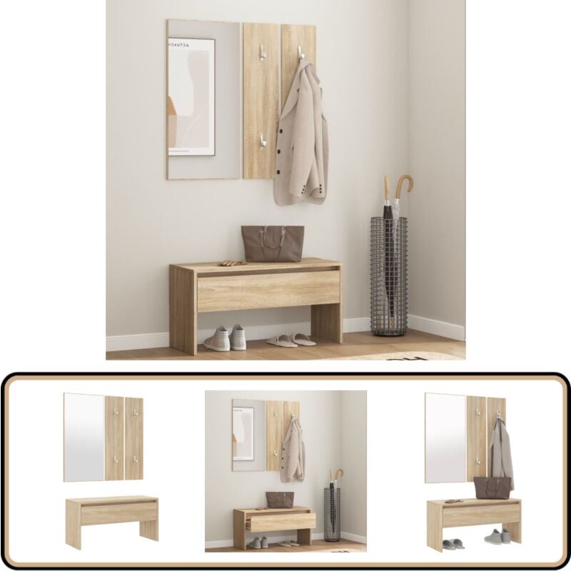 Vidaxl - Ensemble de meubles de couloir Chêne Sonoma Bois d'ingénierie - Banc Entrée - Meuble D'entrée - Ensemble De Meubles D'entrée - Banc Coffre