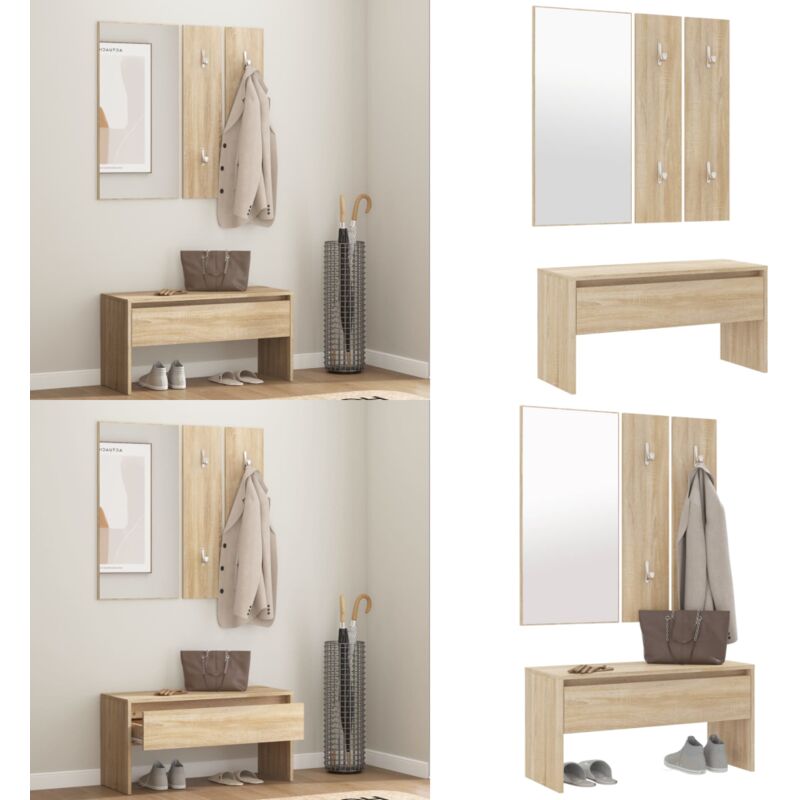 Vidaxl - Ensemble de meubles de couloir Chêne Sonoma Bois d'ingénierie - Banc Entrée - Meuble D'entrée - Ensemble De Meubles D'entrée - Banc Coffre