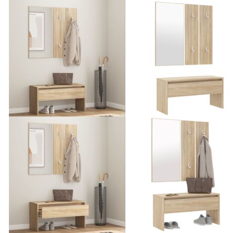 Ensemble de meubles de couloir Chêne Sonoma Bois d'ingénierie - Banc Entrée - Meuble D'entrée - Ensemble De Meubles D'entrée - Banc Coffre - Rangement Chaussures - Home & Living