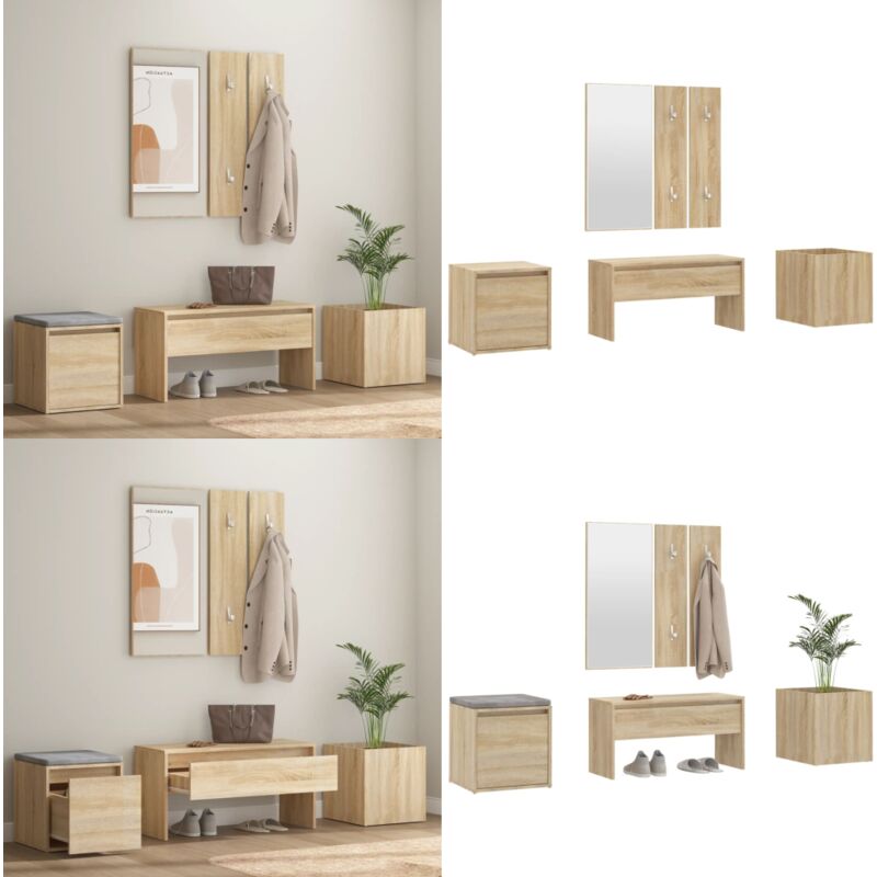 Ensemble de meubles de couloir Chêne Sonoma Bois d'ingénierie - Banc Entrée - Meuble Hall - Ensemble Mobilier Couloir - Rangement Chaussure - Meuble
